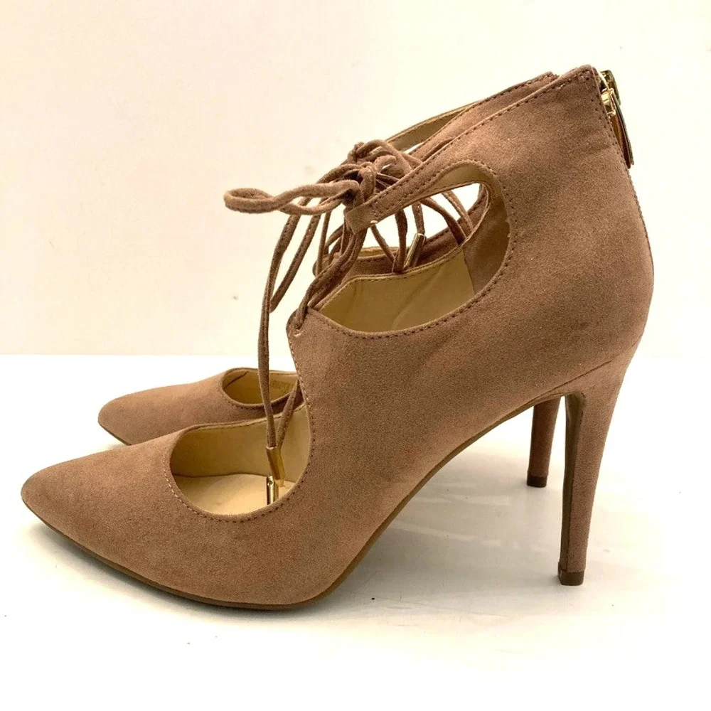 Marc Fisher Neetsa Beige Lace Front Fabric‎ Stiletto Pumps Heels Women's 8.5M